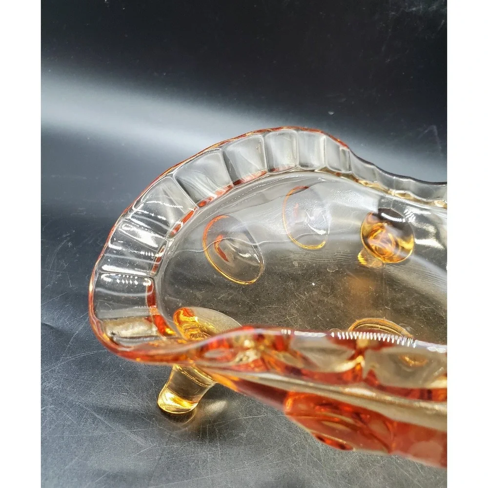 Vintage New Martinsville Glass Amber Thumbprint Footed Bowl Dish 7